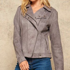 Faux Suede Motorcycle Jacket